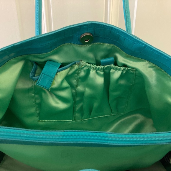 Maxx NY Croco Embossed Leather Double Handle Satchel/Turquoise/EUC/REDUCED PRICE - Picture 9 of 15